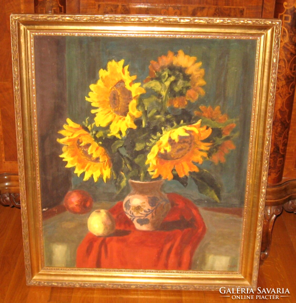GUARANTEED ORIGINAL MASTERPIECE BY CSHEY FERENC /1925-1997/ STILL LIFE: SUNFLOWERS