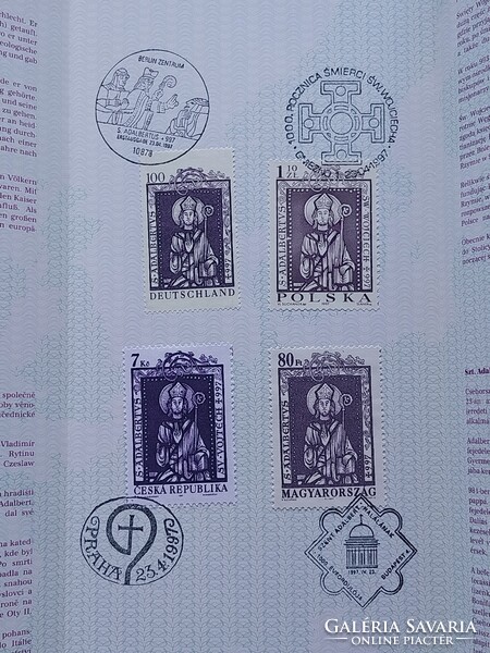 SZENT ADALBERT EMLÉKLAP 1997. - Négy nyelvű - RITKASÁG - 1000 kiadott példány!!!  Kat.: 10.000 Ft