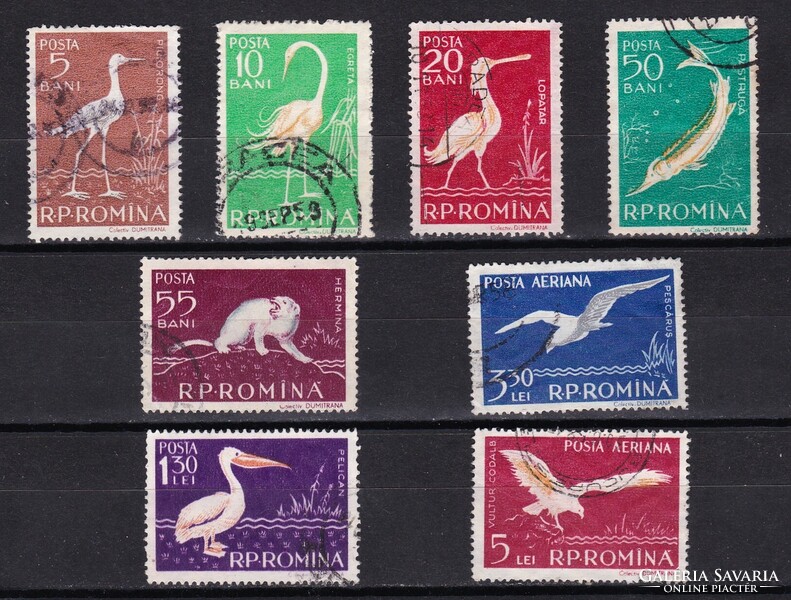 1957 Románia Madarak - Duna-Delta Állatvilága Pecsételt Bélyegsor