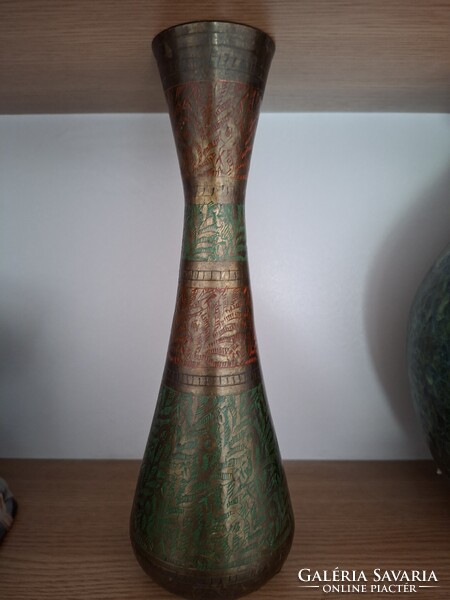 Festett réz váza 25 cm magas