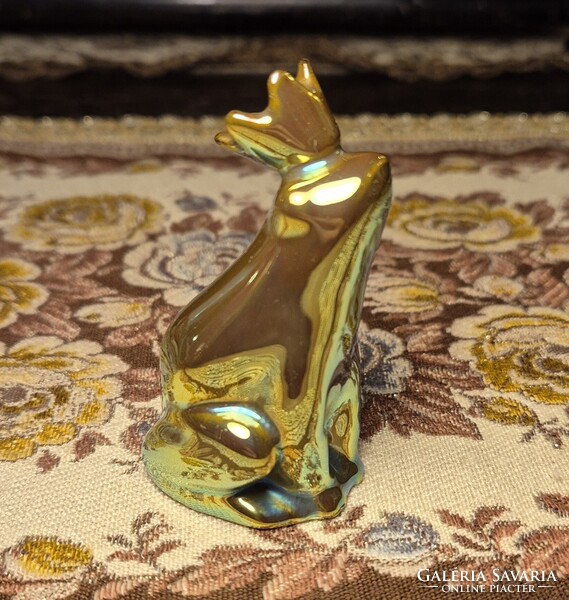 Zsolnay eozin békakirály (koronás béka) 7,5 cm, hibátlan állapotban