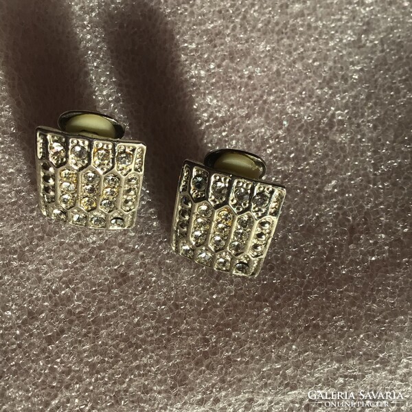 Beautiful antique silver-colored clip-on earrings with tiny sparkling stones