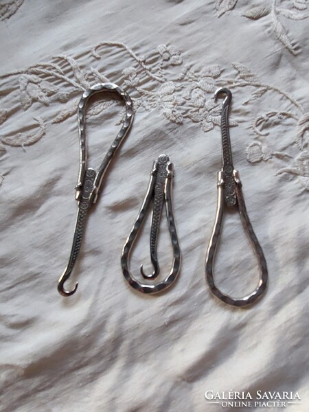 Antique Silver-Plated Folding Button Hook, 3 Pieces