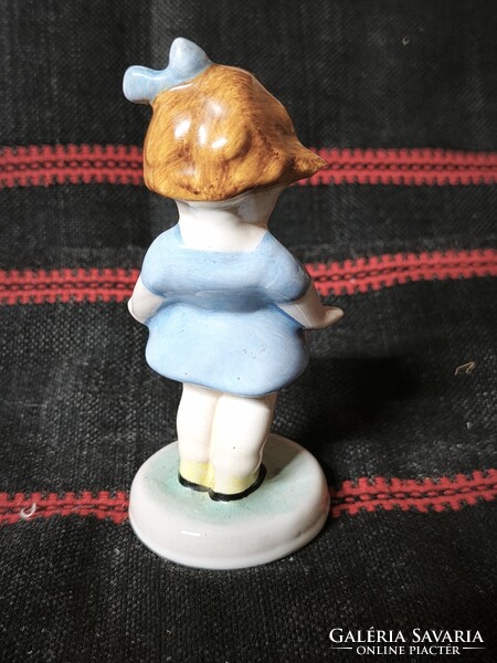 Retro bodrogkeresztúri kerámia katicás kislány figura (hibátlan / korának megfelelő állapotban)