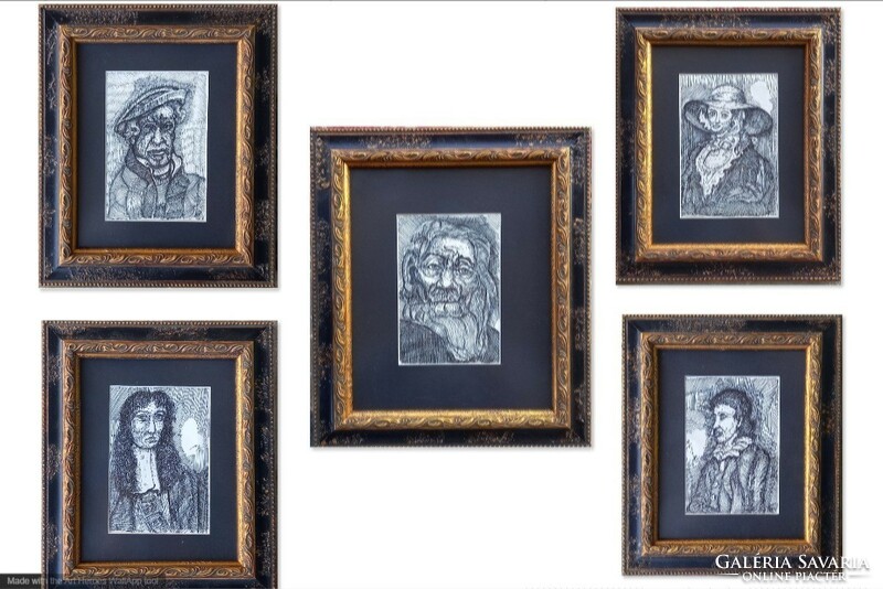 Original ink drawings by Otto Pankok. Collector's rarity, unique works, with certificate. 5 pictures together.