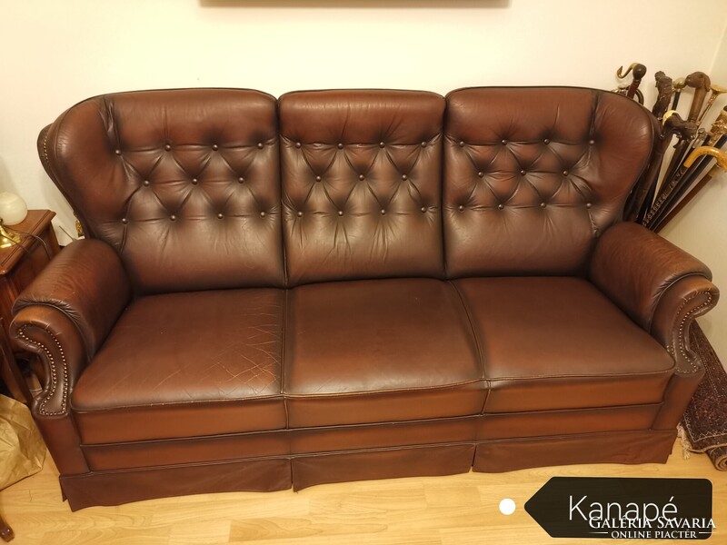 Original Chesterfield 3-1-1 Leather Sofa Set