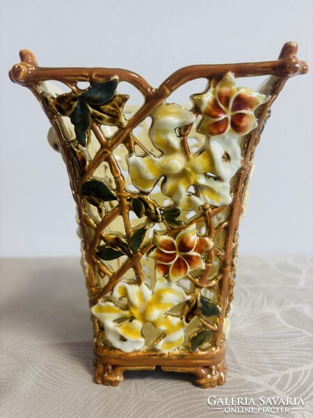 Zsolnay pierced vase from the bamboo series circa 1890