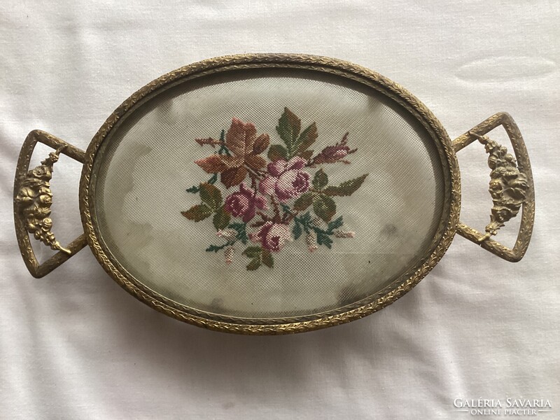 Old Gobelin Inlaid Brass Tray.