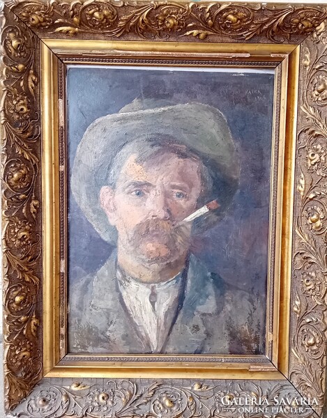 Katica jelzéssel : Bajuszos férfi  portréja szipkával , 1906
