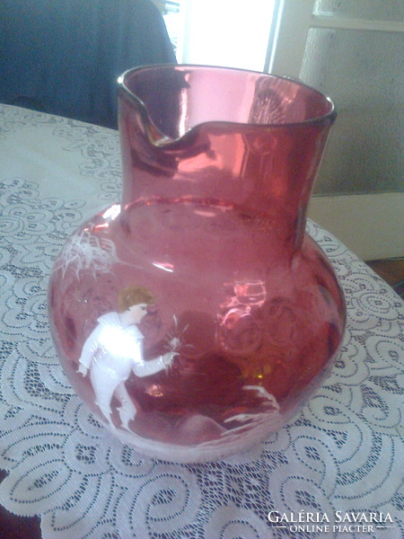 Beautiful hand-painted red jug from the late 19th century