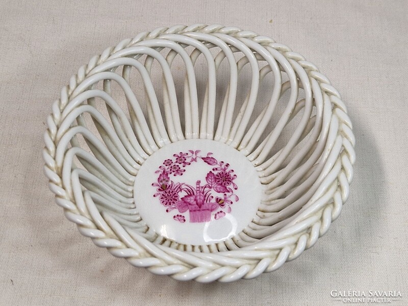 Herendi fonott kosár porcelán kínáló indiai kosár mintával fesve hibátlan állapot 13 cm átmérőjű