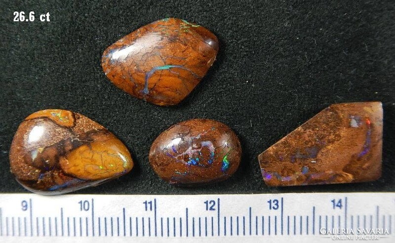 Australian Boulder Opal matrix (4 pcs), natural, hand-polished, with guarantee, from a specialist