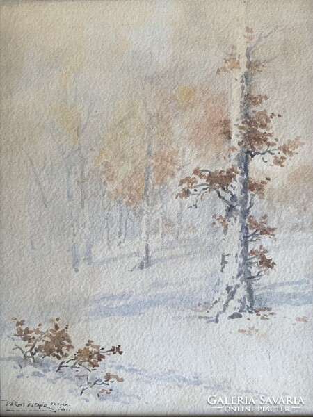 Elemér Veress: winter forest, 1981 watercolor