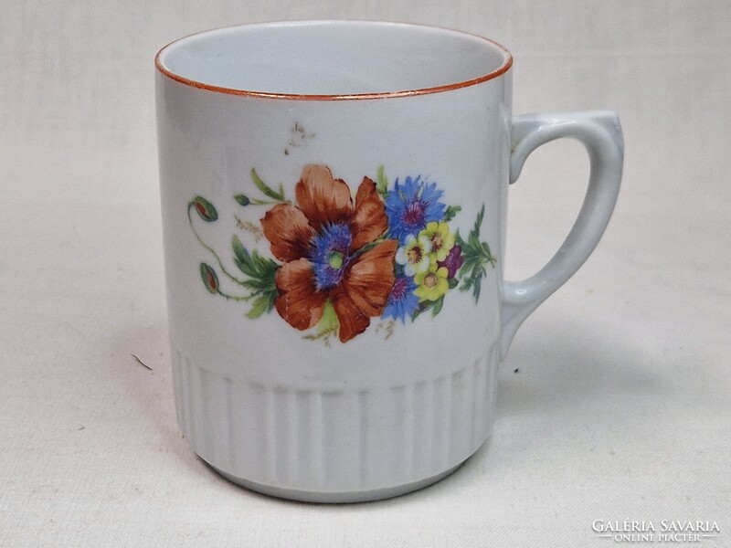 Zsolnay pipacsos virágcsokor mintás porcelán bögre hibátlan állapotban 9 cm. magas