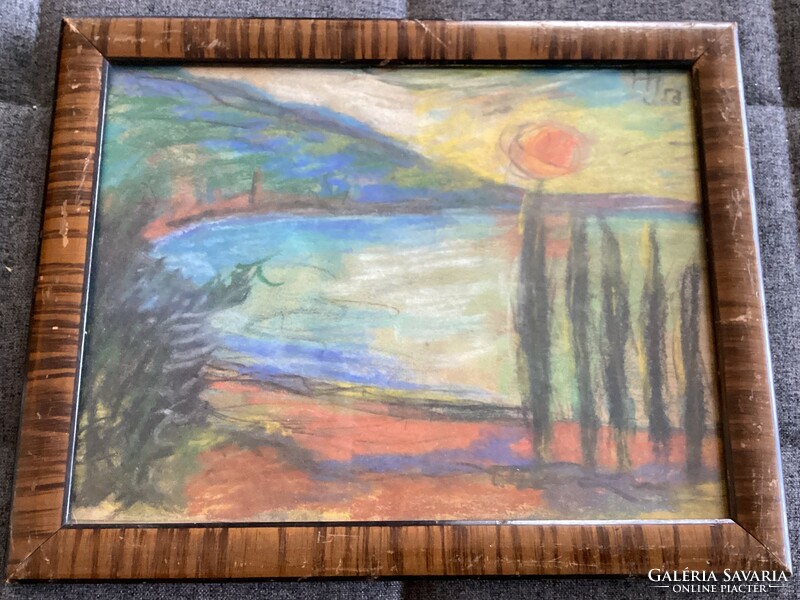 János Halápy - landscape with lake 1953.