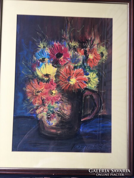 Floral still life with black 68 signatures.