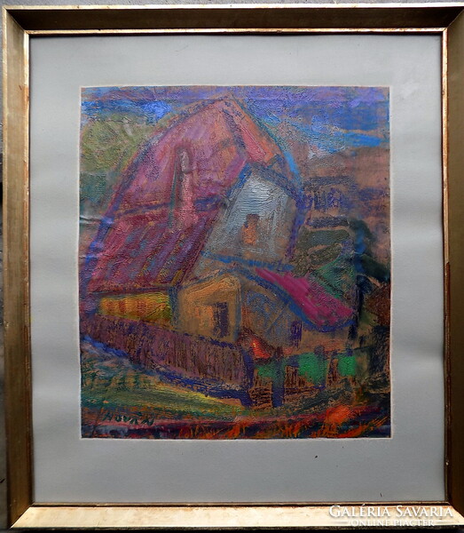 Hován László 1920-1990 Eredetiség igazolással SZÁMLÁVAL " Házak "