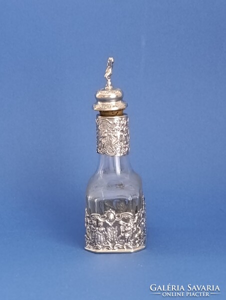 Hanau Storck&Sinsheimer ezüst gyógyszeres vagy likőrös üveg, Memento mori, 1890-1900
