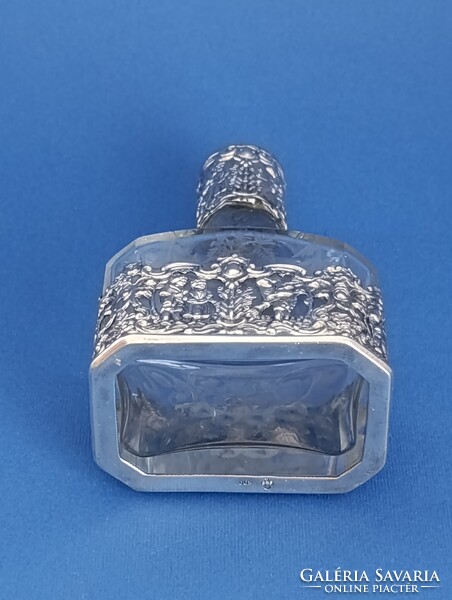 Hanau Storck&Sinsheimer ezüst gyógyszeres vagy likőrös üveg, Memento mori, 1890-1900