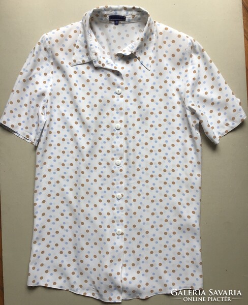 Brown-Blue Polka Dot Beautiful Blouse, Size 40