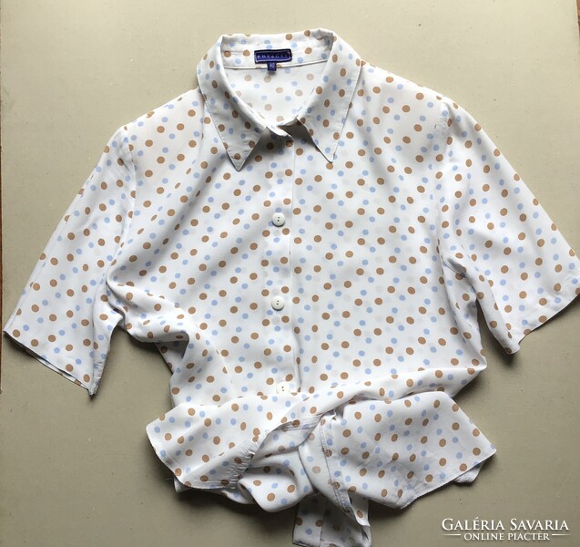 Brown-Blue Polka Dot Beautiful Blouse, Size 40