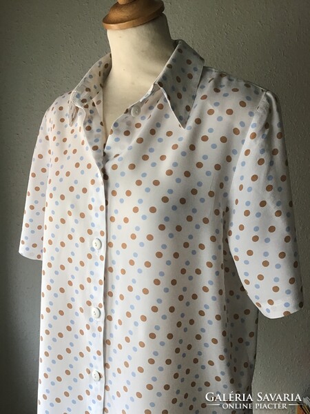 Brown-Blue Polka Dot Beautiful Blouse, Size 40