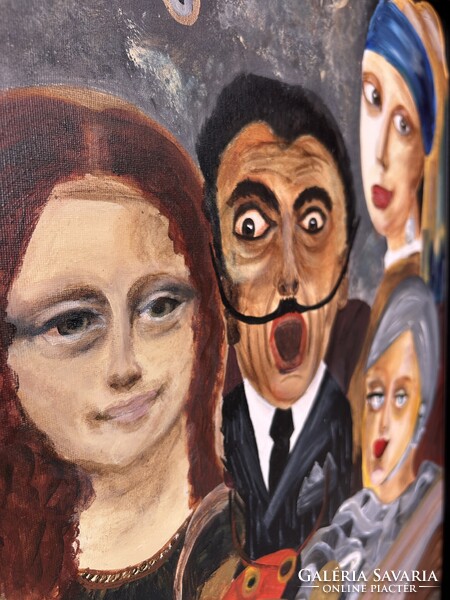Forray Nóry időtlen utazás festmény kortárs szürrealista festmény (Dali, Mona Lisa, Tamara Lempicka)