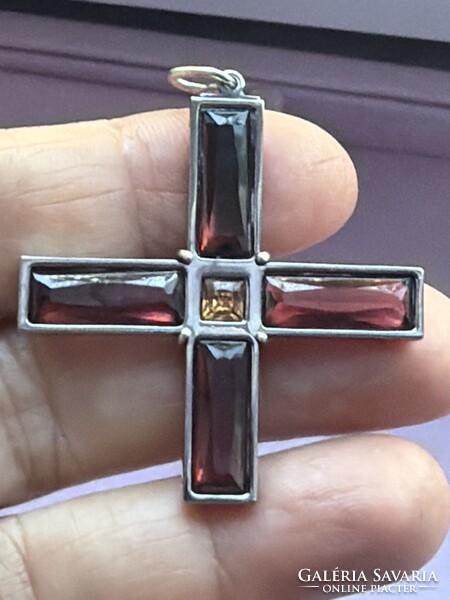 Stunning large silver cross with stones.