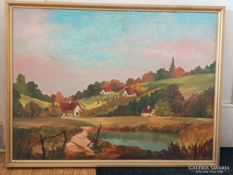 László Szabó, Zala landscape with cellars 74x55cm - oil painting. Also interested in small car, toy swaps