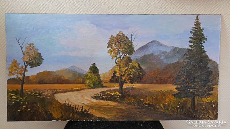 Szabó László, Path to the mountain 90x45cm landscape - oil painting. Also interested in small car, toy swaps