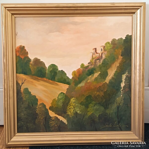 László Szabó, Landscape with castle 50x50cm - oil painting. Also interested in small car, toy swaps