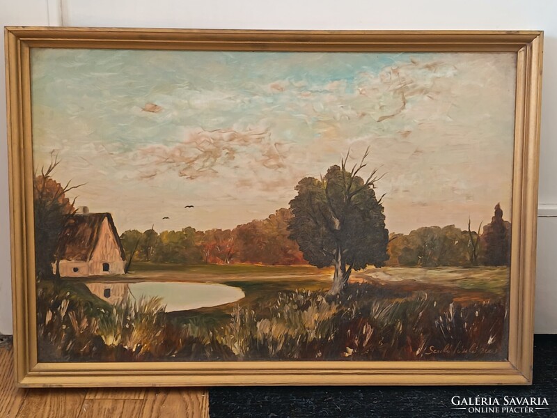 László Szabó, Landscape with farm and house 60x40cm - oil painting. Also interested in small car, toy swaps