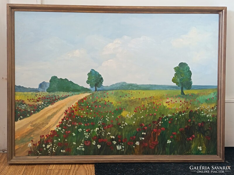 László Szabó, Poppy field landscape 70x50cm - oil painting. Also interested in small car, toy swaps