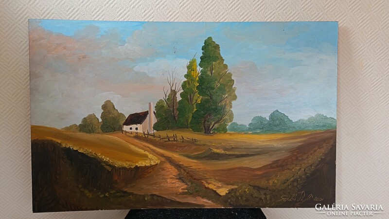 László Szabó, Village street scene 70x50cm - oil painting. Also interested in small car, toy swaps