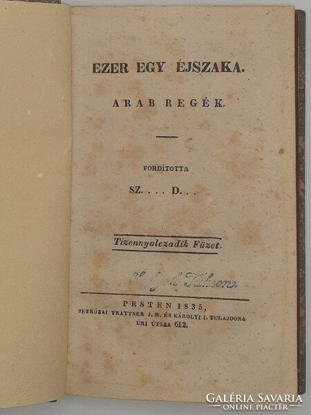1835 David Szabó translated: One Thousand and One Nights. Arabic Tales. - The first Hungarian translation - a rarity