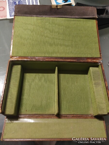 Antique leather card box, card holder
