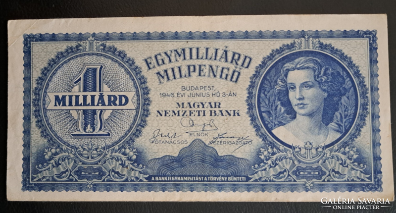 Uncirculated, misaligned front and back 1946 1 billion Milpengő AUNC vnt
