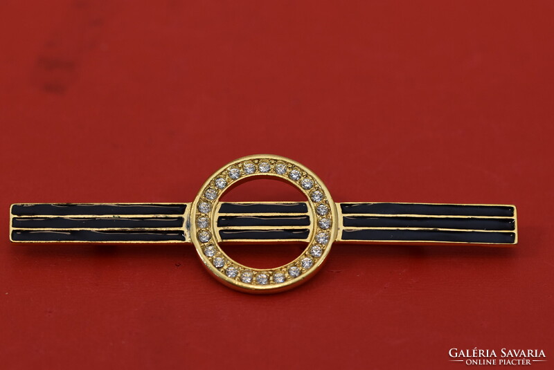 Vintage Art Deco style costume brooch with rhinestones, enamel, gold-plated, Germany