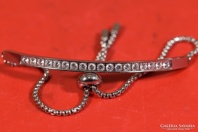 Vintage steel bracelet with zircon stones, old stock item from Germany