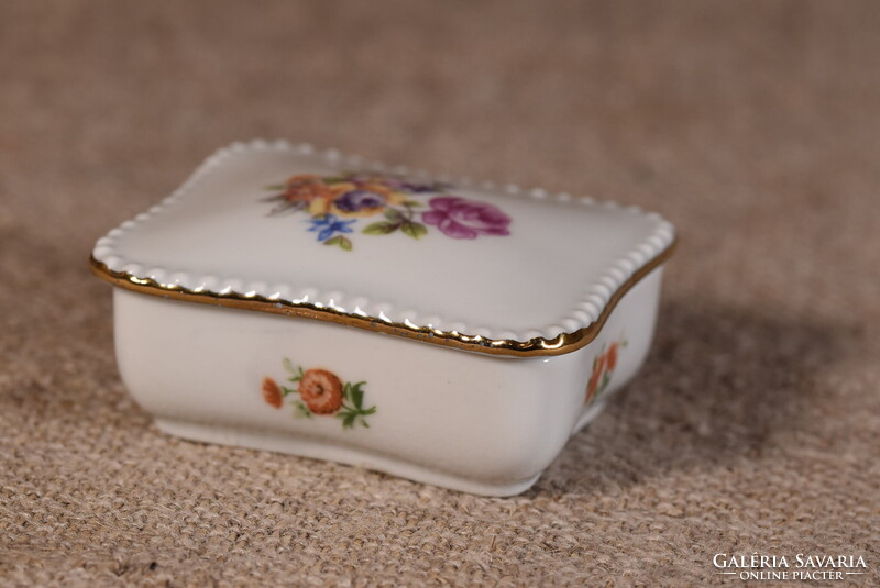 Grafenthal Miniature Porcelain Bonboniere Box with Flowers and Gilding Germany