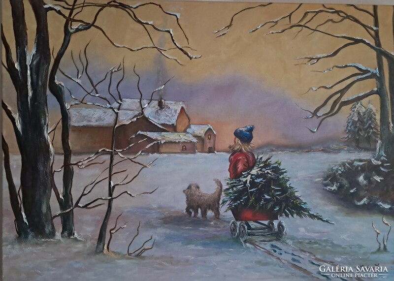 On the way home, oil on canvas