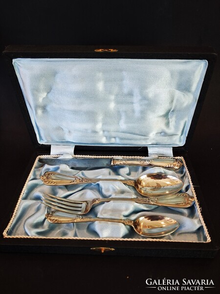 Old silver-plated alpaca christening set in box for 1.- Ft!!!