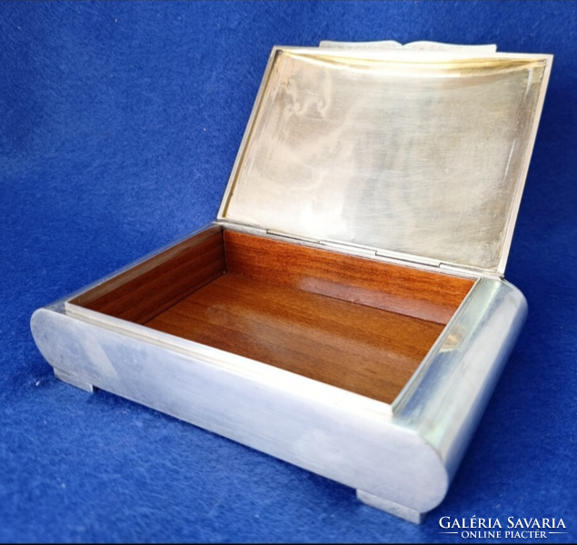 Art Deco Diana silver hallmark, 800 fineness silver, mahogany inlay box from the 1920s-30s