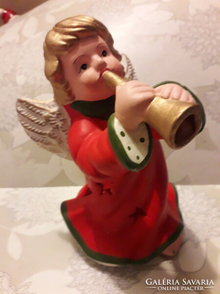 Christmas Figurative Larger Tea Candle Holder Trumpeter Angel Decoration 16x10cm Flawless