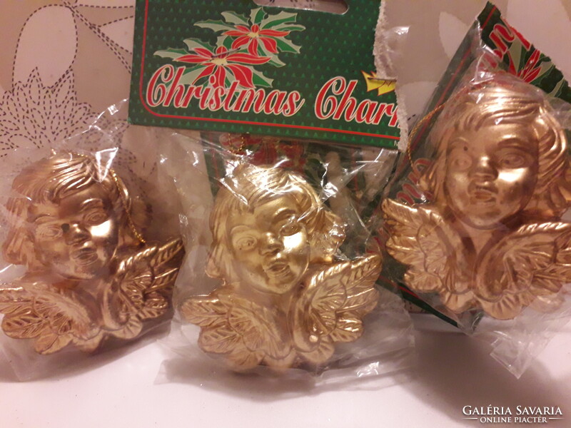 Christmas Tree Ornament Gold Angel Face Hanging 7cm. Set of 3. Flawless