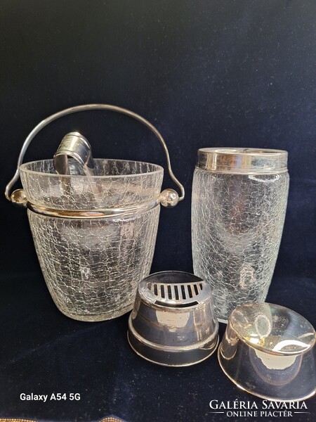 Ritka Mid-Century Alfa Alessi /Italy/ Jégrepesztett üveg barware szett 1950-60-as évekből