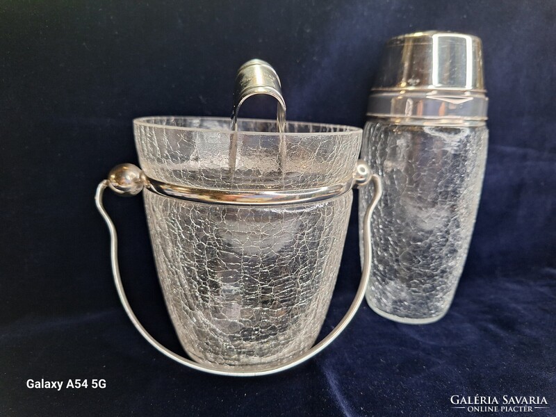 Ritka Mid-Century Alfa Alessi /Italy/ Jégrepesztett üveg barware szett 1950-60-as évekből