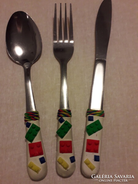 Stainless Steel Cutlery Set Lego Pattern Spoon Fork Knife, 3 pcs