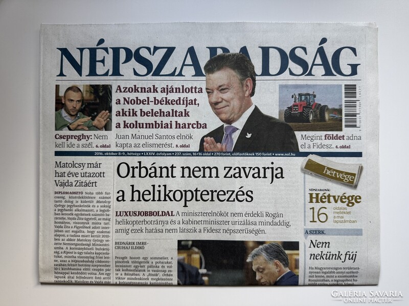 Népszabadság utolsó lapszáma, 2016. október 8., olvasatlan, hétvégi melléklettel, 10. évfordulós