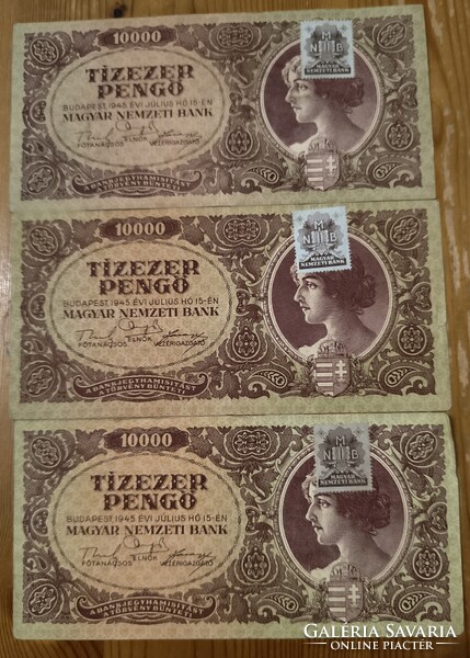 3 db 10 000 Pengő 1945 – Magyar Nemzeti Bank